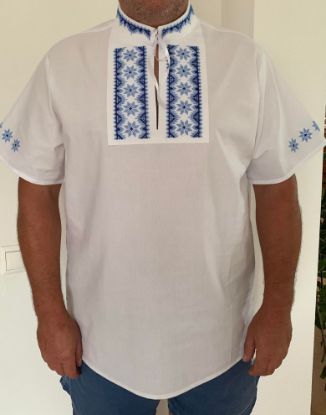 Obrázok z Pánska folklórna košeľa modrá výšivka