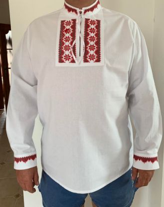 Obrázok z Pánska folklórna košeľa červená výšivka
